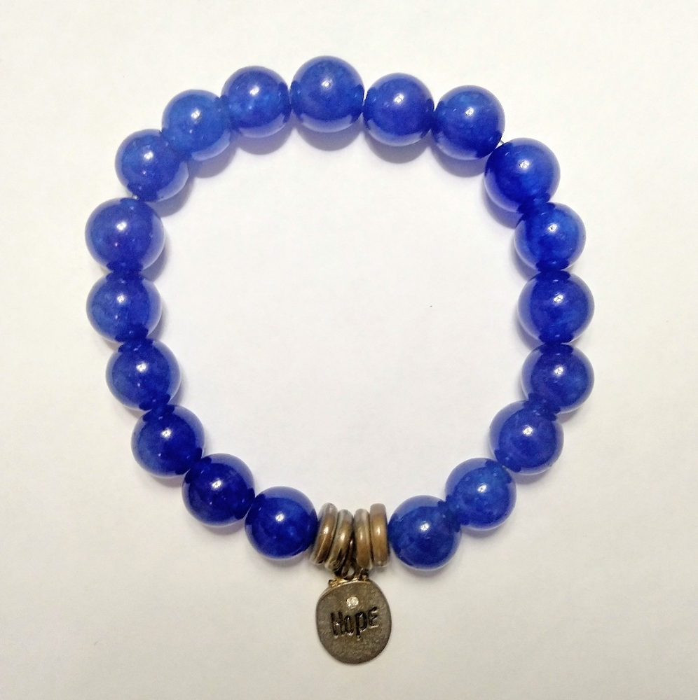 Blue dyed jade hope bead bracelet.